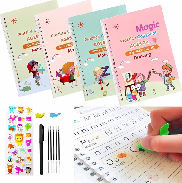 Bundle of 4 Magic Copybooks+1 MagicPen+10 Refills for your kids